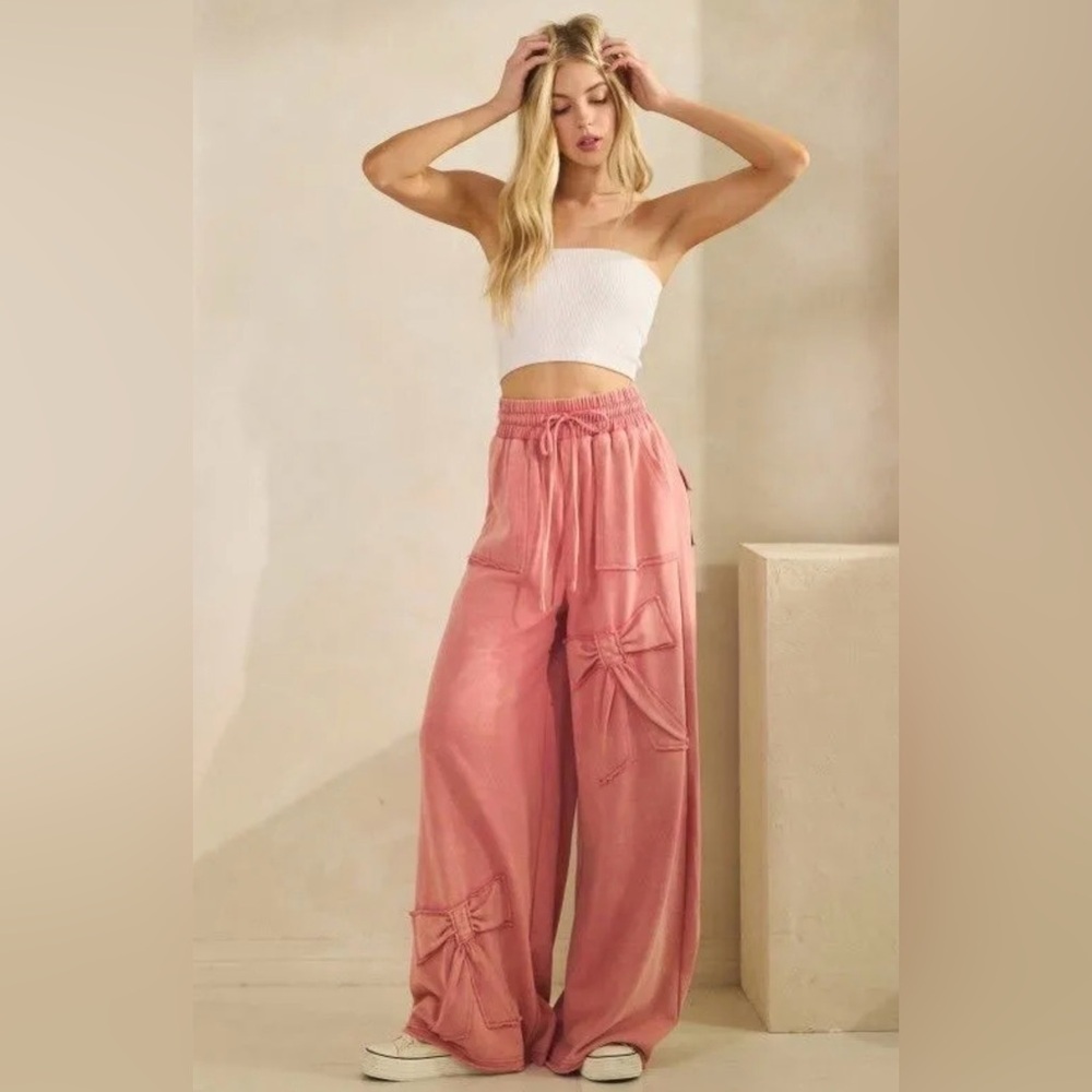 N34 Women's Pink Wide-Leg Pants with Bow Detail - Picture 5 of 6